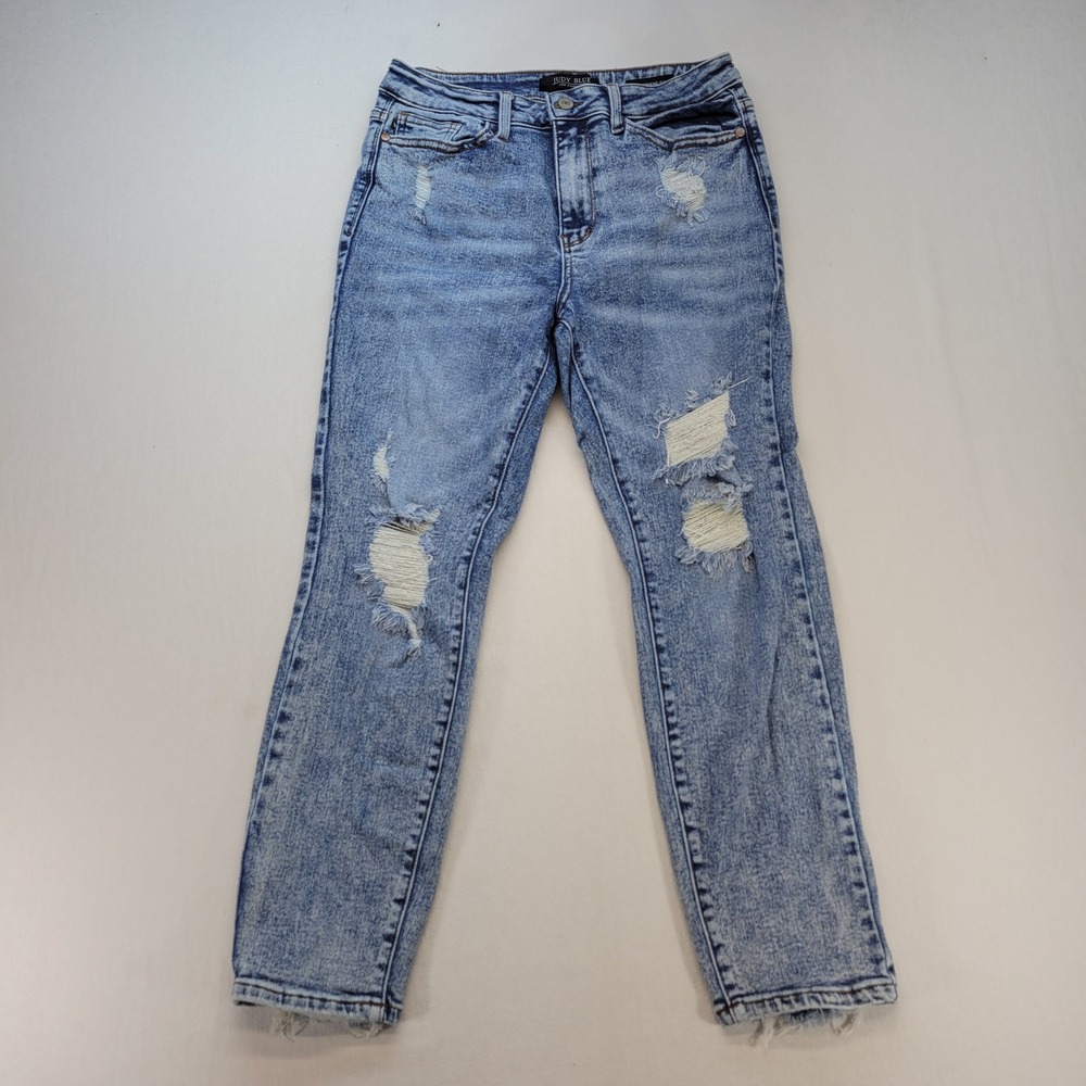 Judy Blue Boyfriend Jeans Womens 7/28 Blue Distressed High Rise Denim
